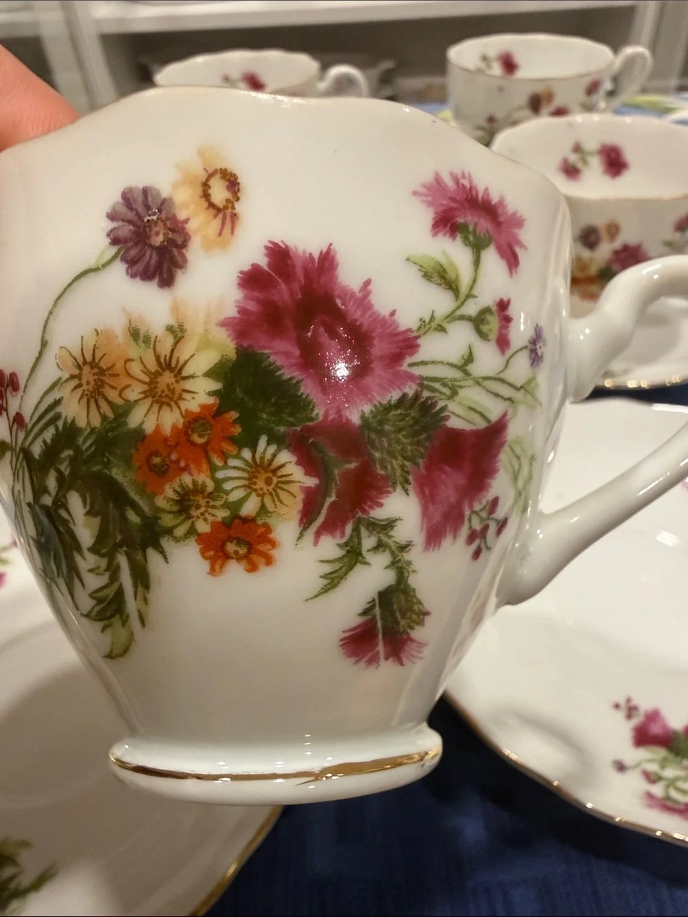 Fine Porcelain Floral Tea Cup and Saucer Set - White with Pink Floral Accents
